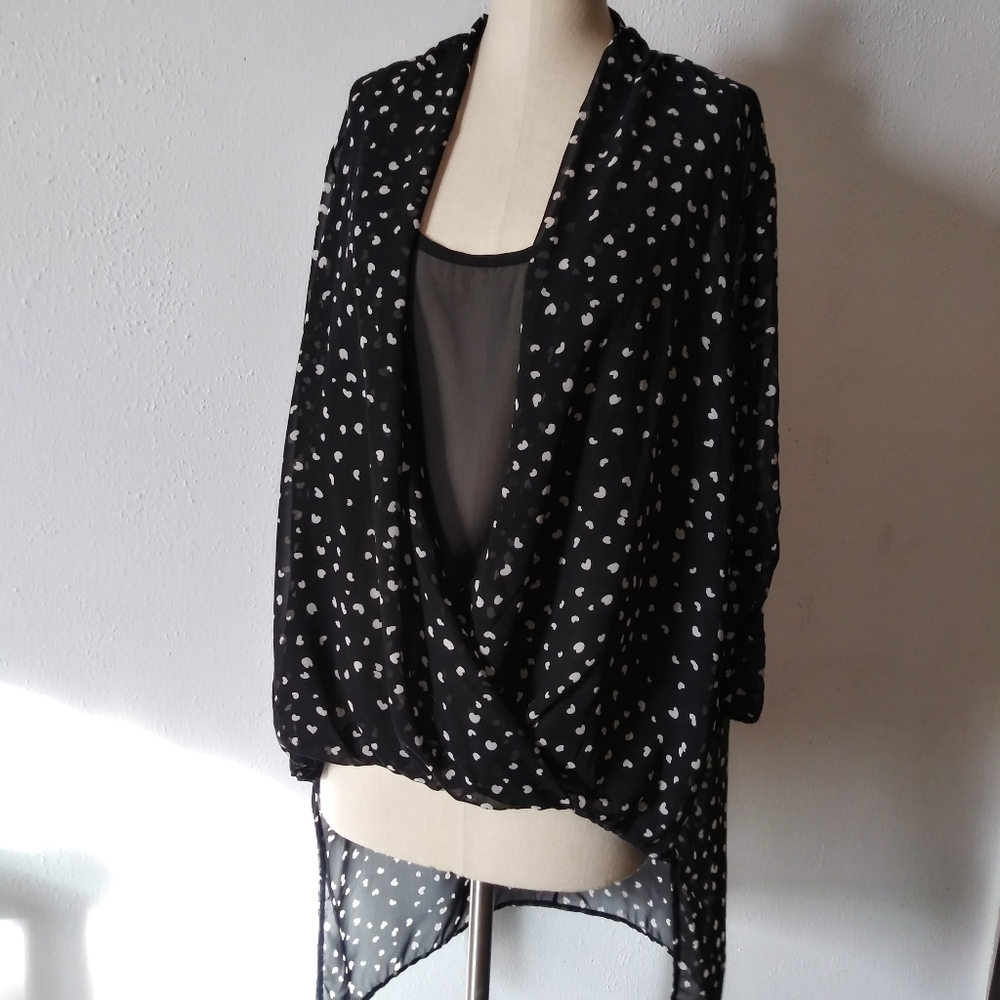 Torrid black & white hearts high low sheer top